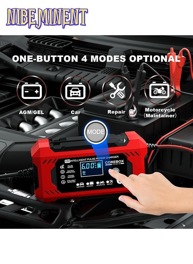 NIBEMINENT شاحن بطارية ذكي 12 فولت 6 أمبير مع شاشة LCD، شاحن سريع/تدريجي 12 فولت 6 أمبير، حماية من الشحن الزائد/السخونة الزائدة/الدوائر القصيرة/القطبية العكسية، وضع تشغيل تلقائي، تحكم بواسطة معالج دقيق، متوافق مع AGM/GEL/SLA/Wet/EFB، سعة 4-100Ah، قابس المملكة المتحدة (110-240 فولت) للشاحنات، الدراجات النارية، جزازات العشب، البحرية، RV، القوارب، أنظمة الطاقة الشمسية - شاحن بطارية ثقيل، شاحن سيارة، شاحن ذكي - Image 4